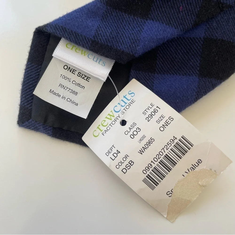 J.Crew Crewcuts Boys Royal Blue Black Flannel Plaid Tie ONE SIZE, NWT